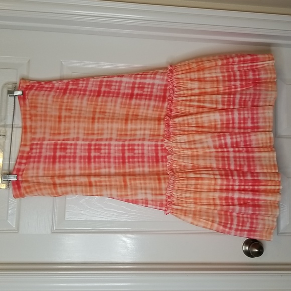 Anthropologie Eva Franco Flounced Orange Pink White Midi Skirt - Picture 8 of 14